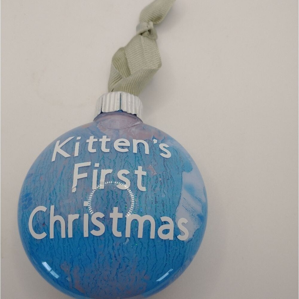 Handcrafted Kitten's First Christmas Ornament Plastic Bulb Holiday Decor 3"